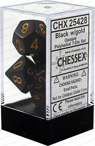 D7-Die Set Dice Opaque Polyhedral Black/Gold (7 Dice in Display)