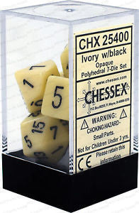 D7-Die Set Dice Opaque Polyhedral Ivory/Black (7 Dice in Display)