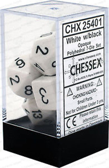 D7-Die Set Dice Opaque Polyhedral White/Black (7 Dice in Display)