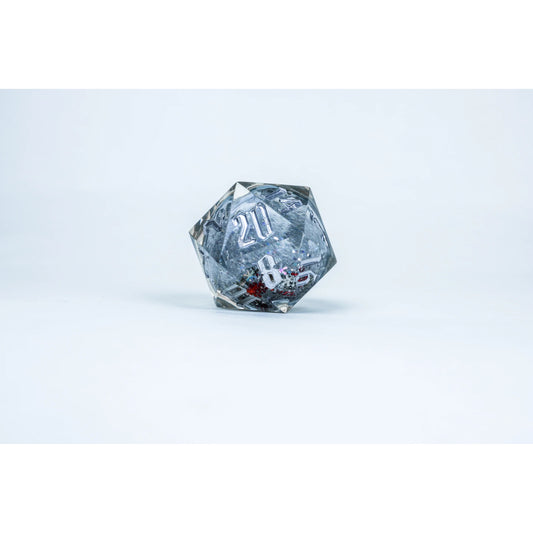 Sirius Dice - Silver Ink, Silver Glitter, Red and Green Snowflakes D20 Snow Globe