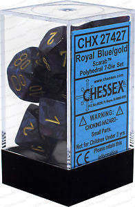 D7-Die Set Dice Scarab Polyhedral Royal Blue/Gold (7 Dice in Display)