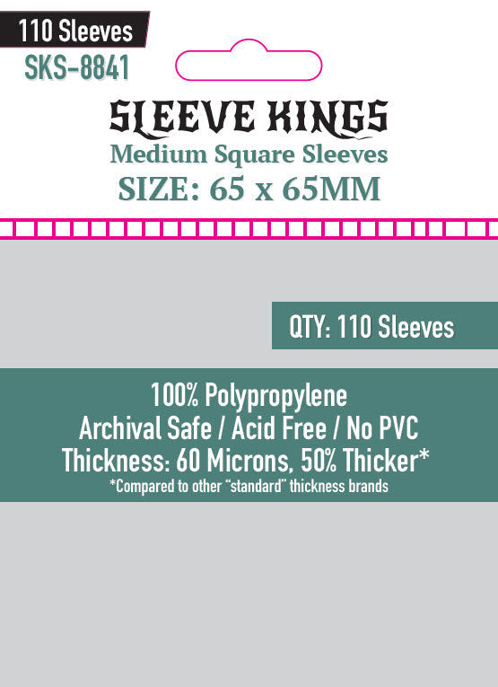Sleeve Kings Board Game Sleeves Medium Square Sleeves (65mm x 65mm) (110 Sleeves per Pack)