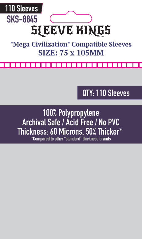 Sleeve Kings Board Game Sleeves "Mega Civilization" Compatible Sleeves (75mm x 105mm) (110 Sleeves per Pack)