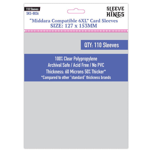 Sleeve Kings Board Game Sleeves "Middara Compatible 6mm xL" Card Sleeves (127mm x 153) (110 Sleeves Per Pack)