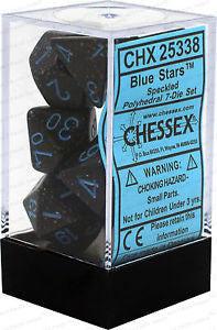D7-Die Set Dice Speckled Polyhedral Blue Stars (7 Dice in Display)