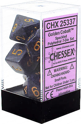 D7-Die Set Dice Speckled Polyhedral Golden Cobalt (7 Dice in Display)