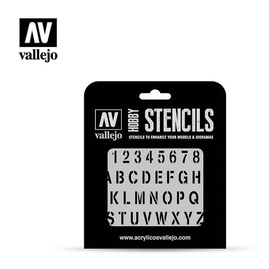 Vallejo Stencils - Lettering & Signs - Stamp Font - Ozzie Collectables