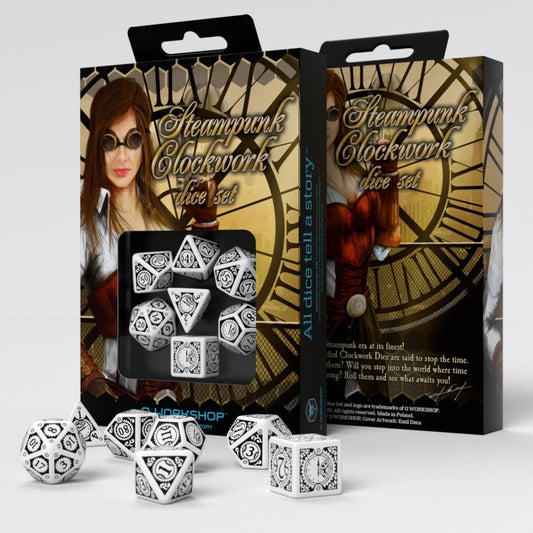 Q Workshop Steampunk Clockwork White & Black Dice Set 7