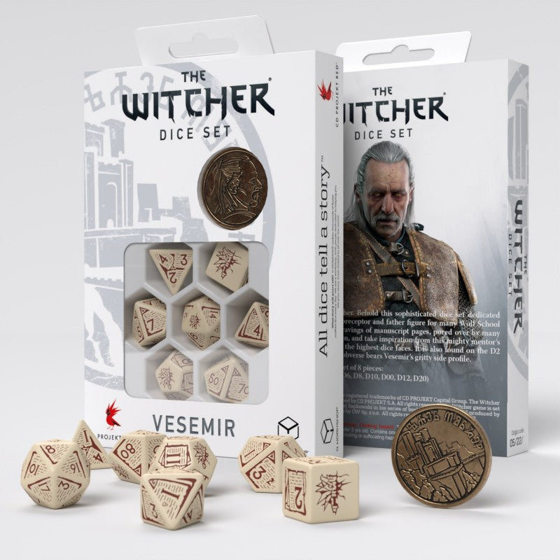 Q Workshop The Witcher Dice Set Vesemir - The Old Wolf Dice Set 7 With Coin