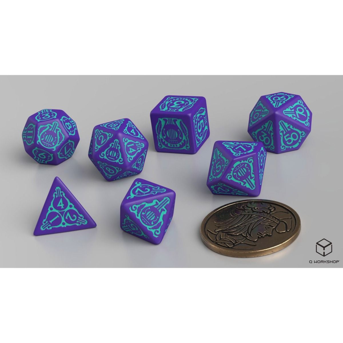 Q Workshop The Witcher Dice Set Dandelion - Half A Century Of Poetry Dice Set 7 With Coin
