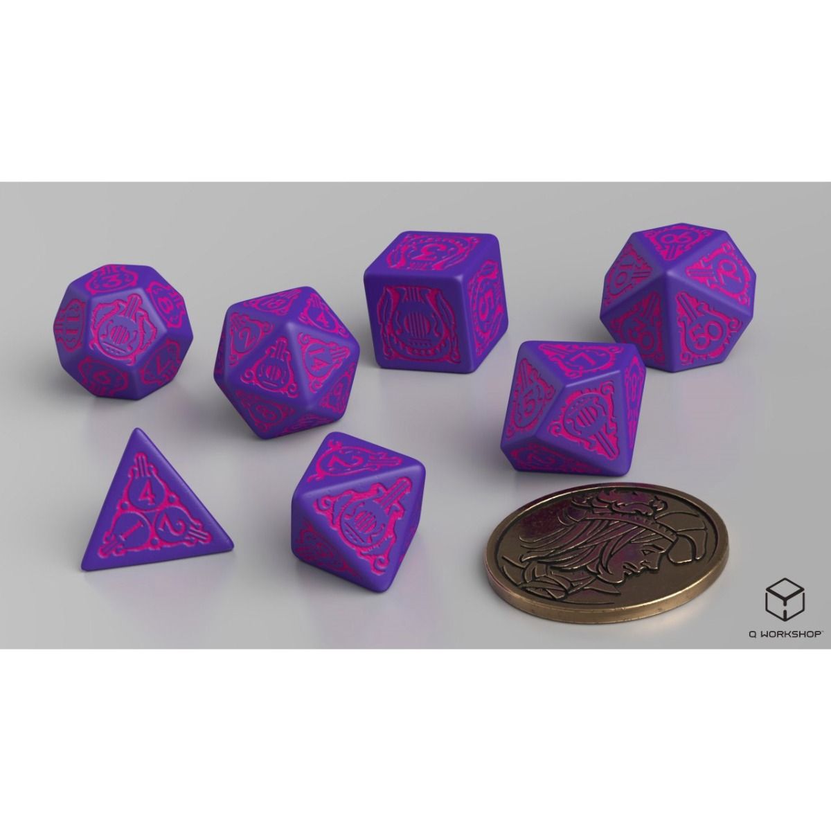 Q Workshop The Witcher Dice Set  Dandelion - The Hearts' Conqueror Dice Set 7 With Coin