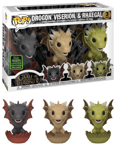 Game of Thrones - Drogon, Rhaegal and Viserion in Eggs ECCC 2020 Exclusive 3-pack Pop! Vinyl - Ozzie Collectables