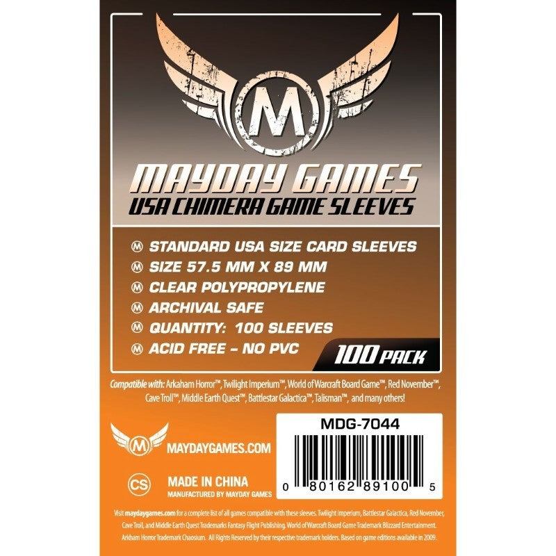 Mayday -  USA Chimera Game Sleeves (Pack of 100) - 57.5 MM X 89 MM (Orange)
