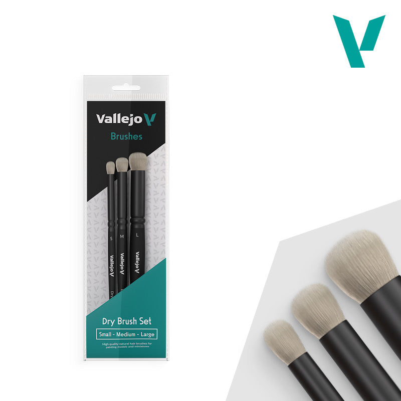 Vallejo Brushes - Dry Brush - Dry Brush Set - Natural Hair (S, M & L)