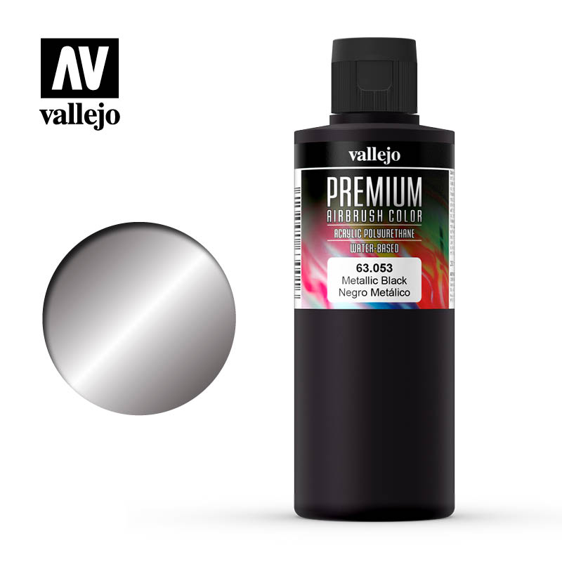 Vallejo Premium Colour Pearl & Metallics Metallic Black 200ml - Ozzie Collectables