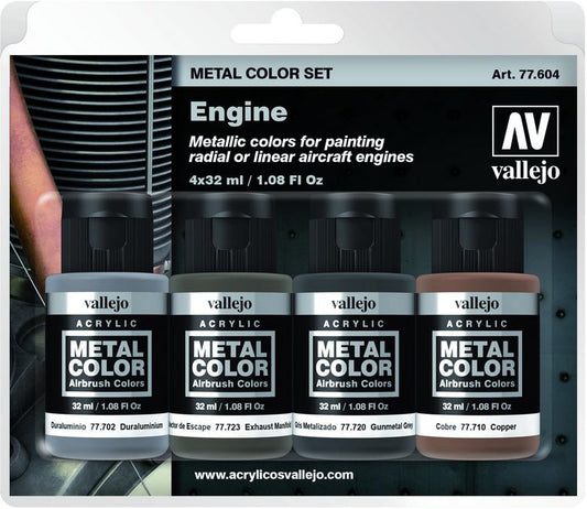 Vallejo Metal Colour Engine 4 Colour Acrylic Paint Set - Ozzie Collectables