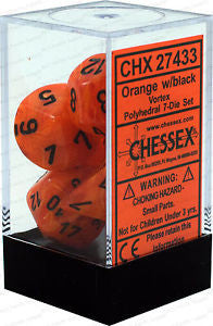 D7-Die Set Dice Vortex Polyhedral Orange/Black (7 Dice in Display)